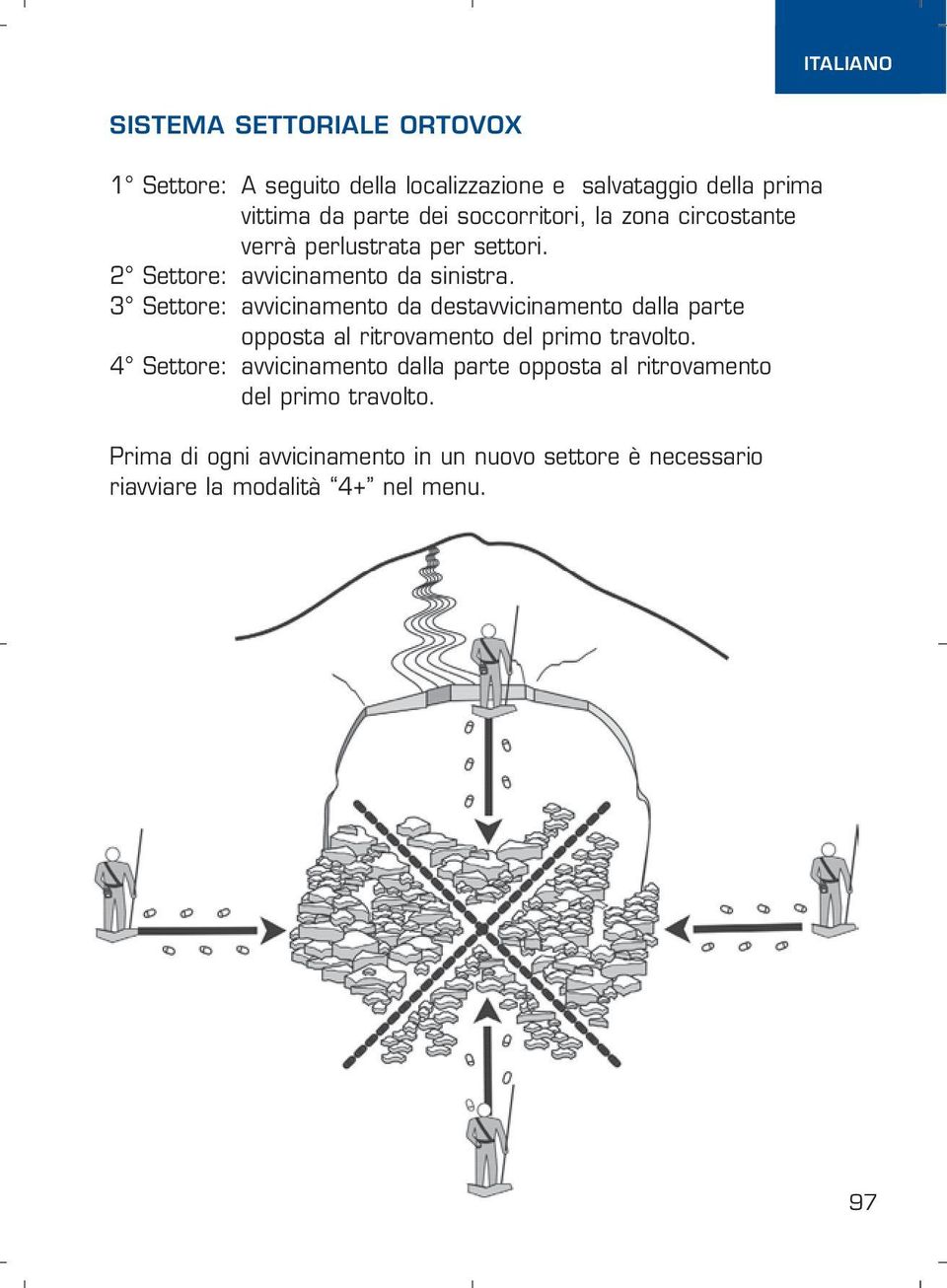 3 Settore: avvicinamento da destavvicinamento dalla parte opposta al ritrovamento del primo travolto.