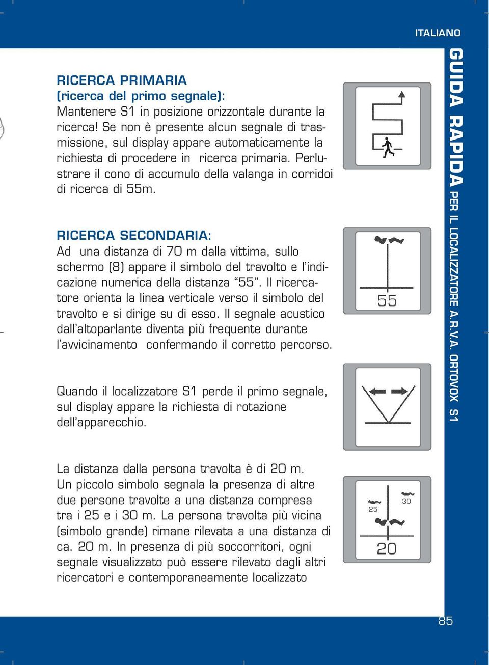 Perlustrare il cono di accumulo della valanga in corridoi di ricerca di 55m.