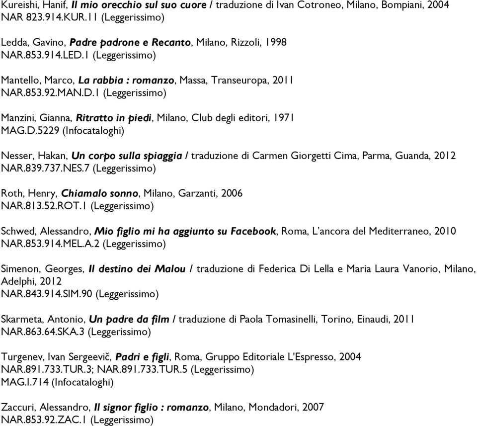 D.5229 (Infocataloghi) Nesser, Hakan, Un corpo sulla spiaggia / traduzione di Carmen Giorgetti Cima, Parma, Guanda, 2012 NAR.839.737.NES.