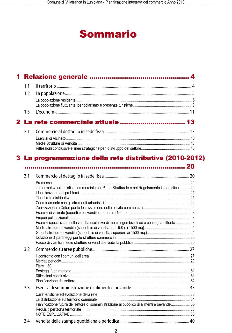 .. 16 Riflessioni conclusive e linee strategiche per lo sviluppo del settore... 18 3 La programmazione della rete distributiva (2010-2012)... 20 3.1 Commercio al dettaglio in sede fissa... 20 Premessa.