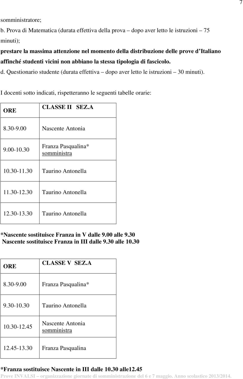 30 Taurino Antonella 12.30-13.30 Taurino Antonella *Nascente sostituisce Franza in V dalle 9.00 alle 9.30 Nascente sostituisce Franza in III dalle 9.30 alle 10.30 CLASSE V SEZ.A 8.30-9.