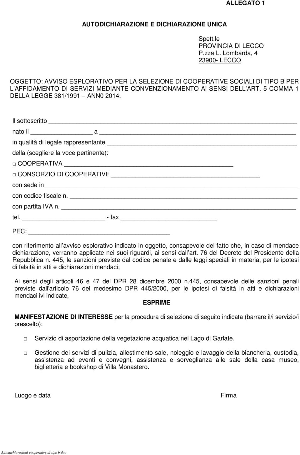 5 COMMA 1 DELLA LEGGE 381/1991 ANN0 2014.