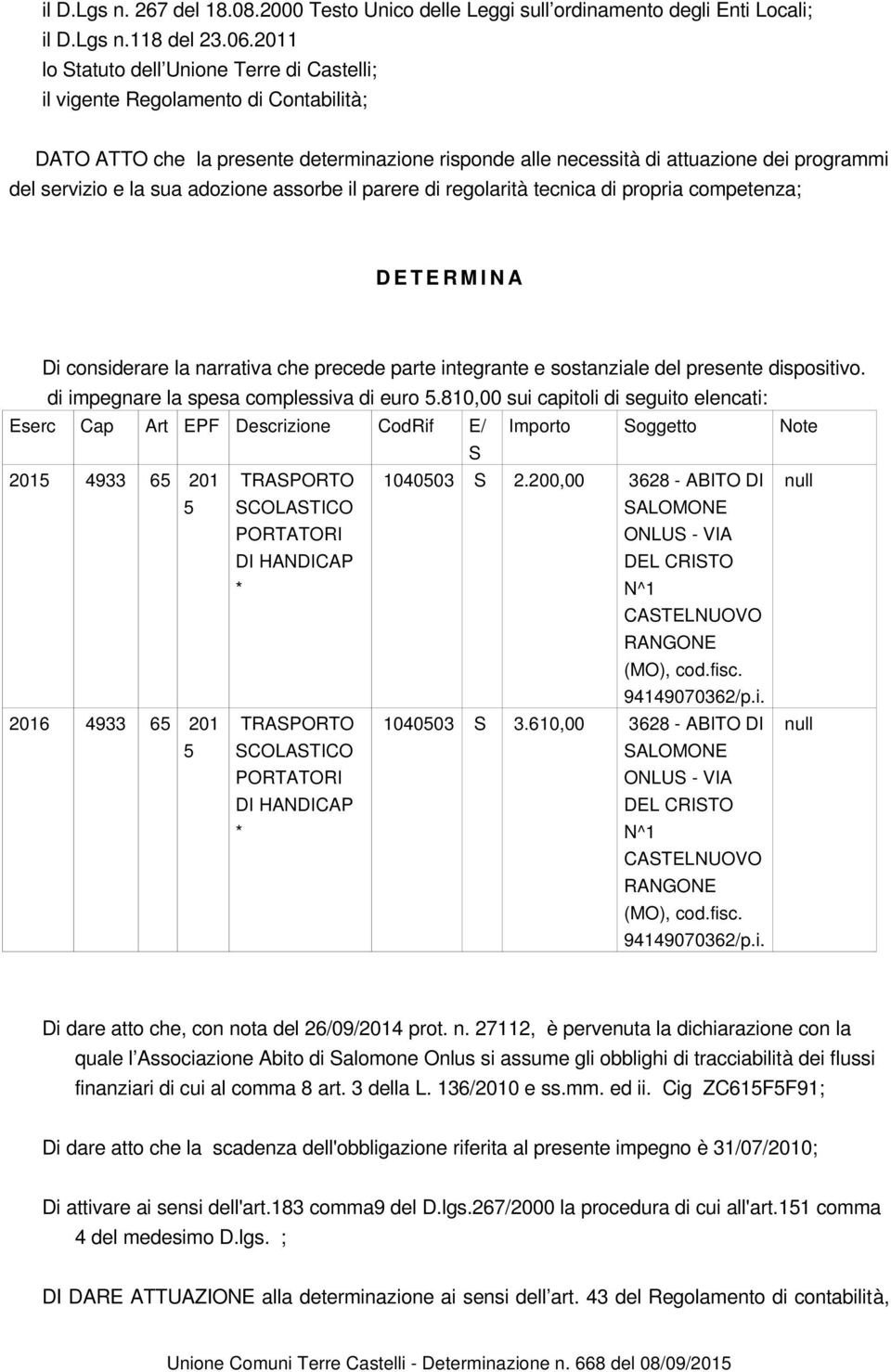 sua adozione assorbe il parere di regolarità tecnica di propria competenza; D E T E R M I N A Di considerare la narrativa che precede parte integrante e sostanziale del presente dispositivo.