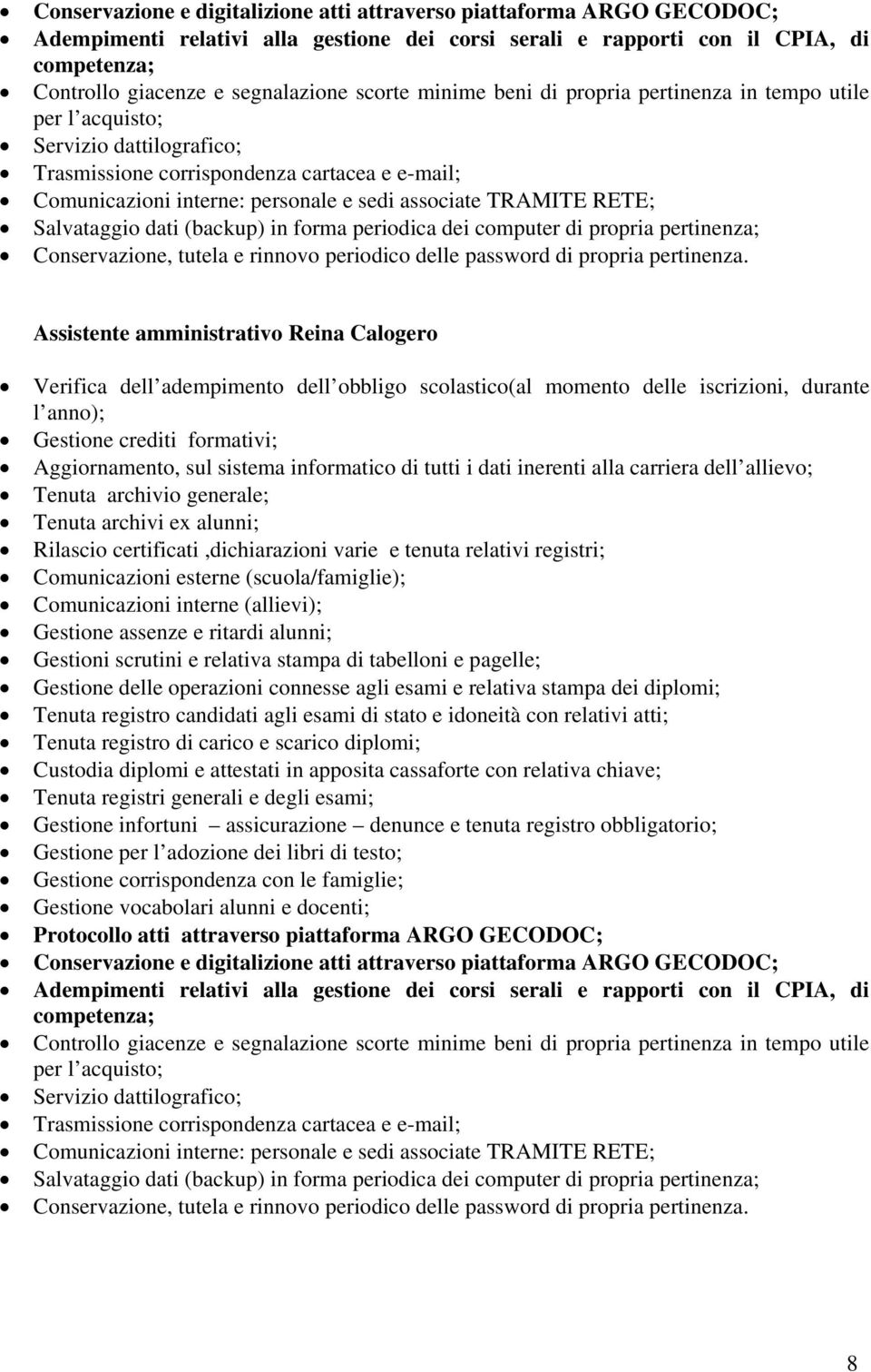 TRAMITE RETE; Salvataggio dati (backup) in forma periodica dei computer di propria pertinenza; Conservazione, tutela e rinnovo periodico delle password di propria pertinenza.