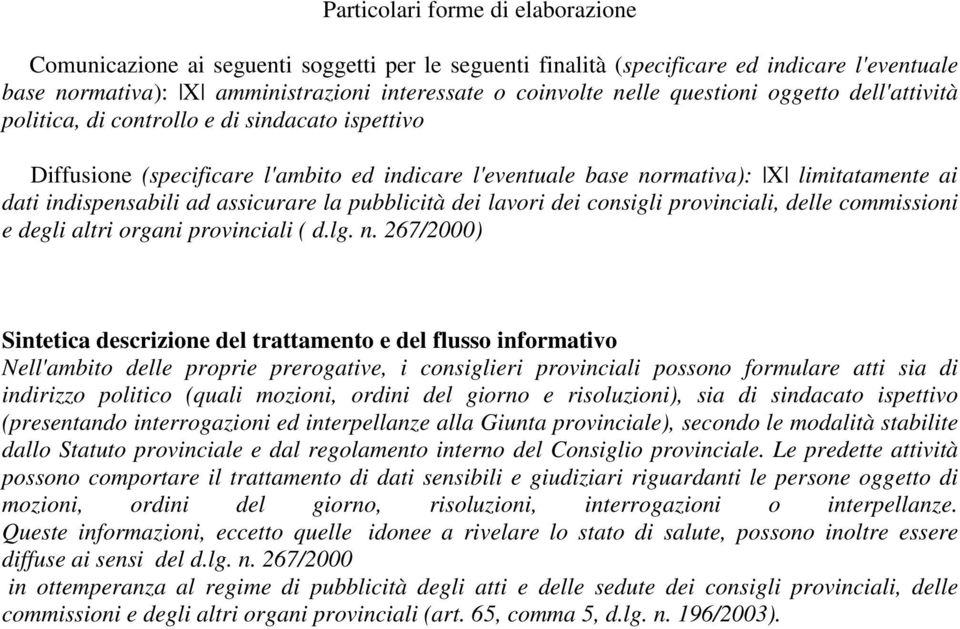 assicurare la pubblicità dei lavori dei consigli provinciali, delle commissioni e degli altri organi provinciali ( d.lg. n.