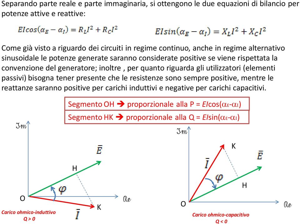 utilizzatori (elementi passivi) bisogna tener presente che le resistenze sono sempre positive, mentre le reattanze saranno positive per carichi induttivi e negative per carichi