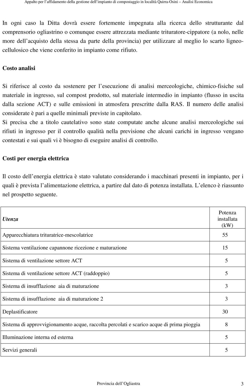 Costo analisi Si riferisce al costo da sostenere per l esecuzione di analisi merceologiche, chimico-fisiche sul materiale in ingresso, sul compost prodotto, sul materiale intermedio in impianto