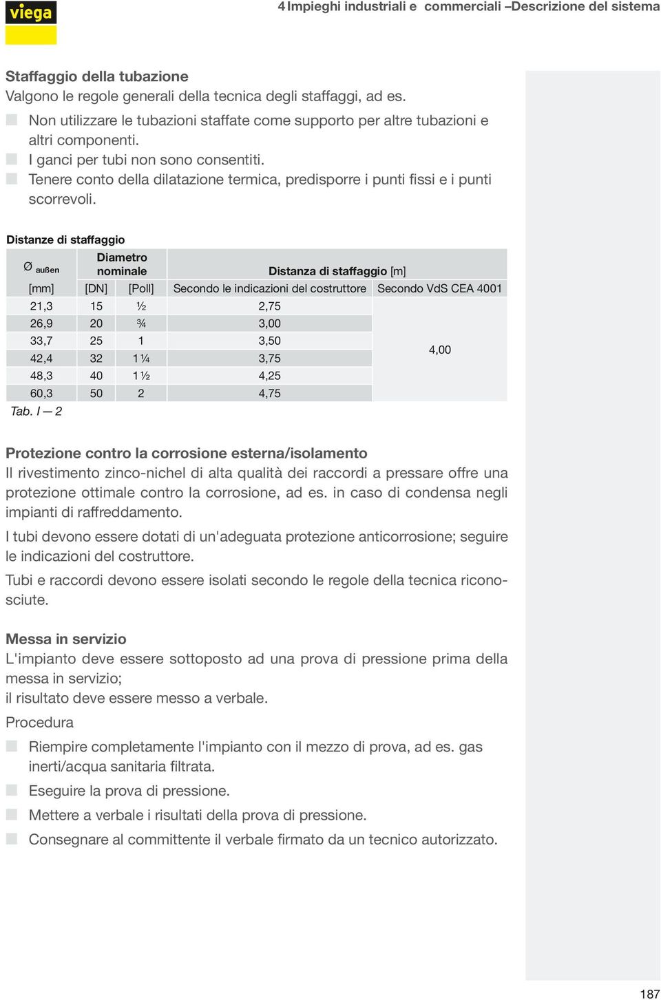 Tenere conto della dilatazione termica, predisporre i punti fissi e i punti scorrevoli.