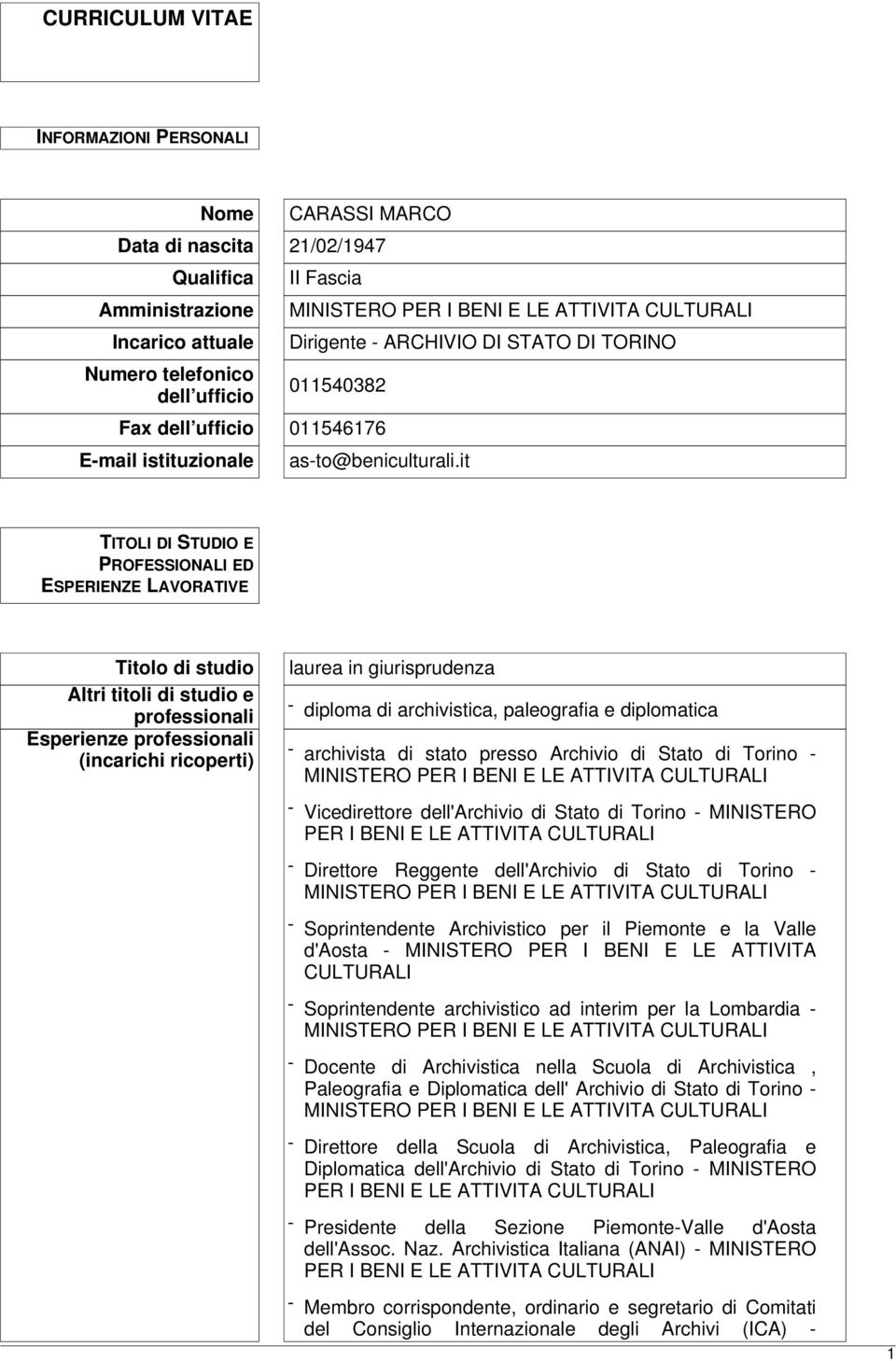 it TITOLI DI STUDIO E PROFESSIONALI ED ESPERIENZE LAVORATIVE Titolo di studio Altri titoli di studio e professionali Esperienze professionali (incarichi ricoperti) laurea in giurisprudenza - diploma