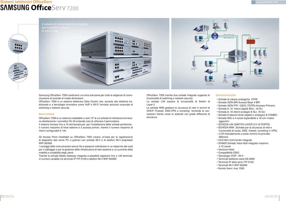 Offi ceserv 7200 è un sistema telefonico Data Centric che, accanto alla telefonia tradizionale e a tecnologie innovative come VoIP e Wi-F,i fornisce soluzioni avanzate di switching e network security.