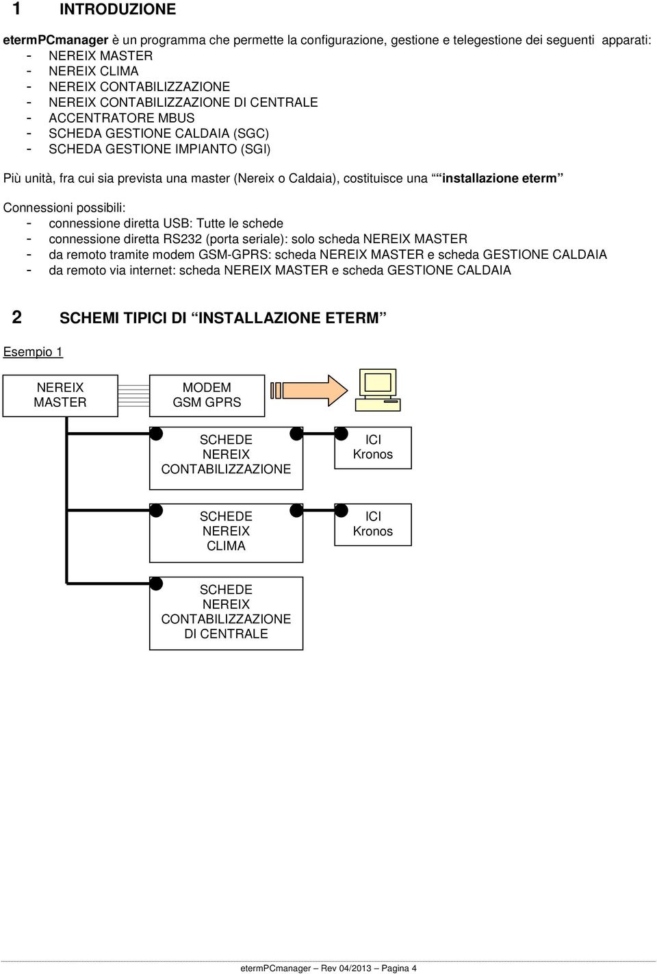 installazione eterm Connessioni possibili: - connessione diretta USB: Tutte le schede - connessione diretta RS232 (porta seriale): solo scheda NEREIX MASTER - da remoto tramite modem GSM-GPRS: scheda