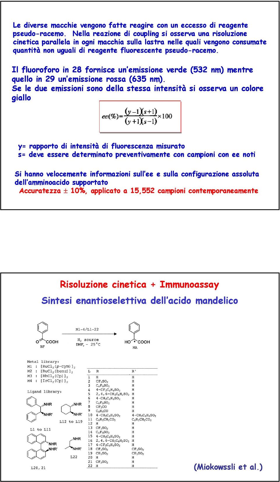 Il fluoroforo in 28 fornisce un emissione verde (532 nm) mentre quello in 29 un emissione rossa (635 nm).