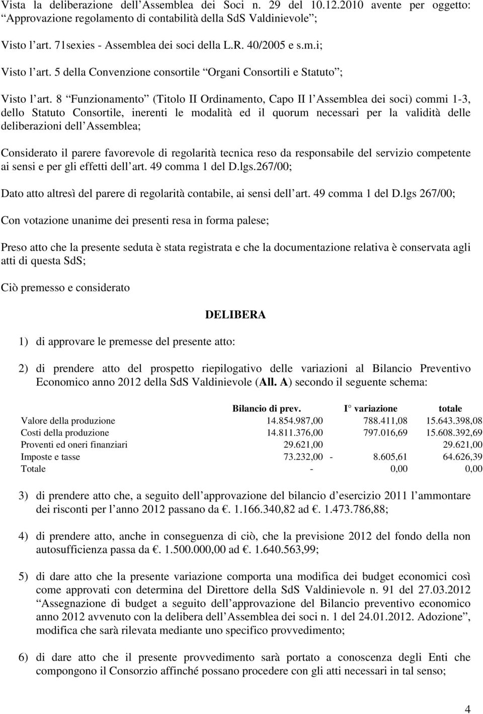 8 Funzionamento (Titolo II Ordinamento, Capo II l Assemblea dei soci) commi 1-3, dello Statuto Consortile, inerenti le modalità ed il quorum necessari per la validità delle deliberazioni dell