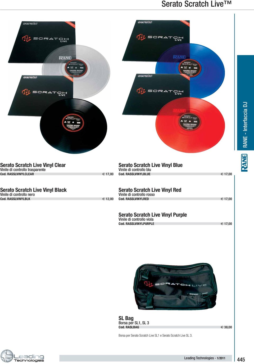 RASSLVINYLBLUE 17,00 Serato Scratch Live Vinyl Black Vinile di controllo nero Cod.