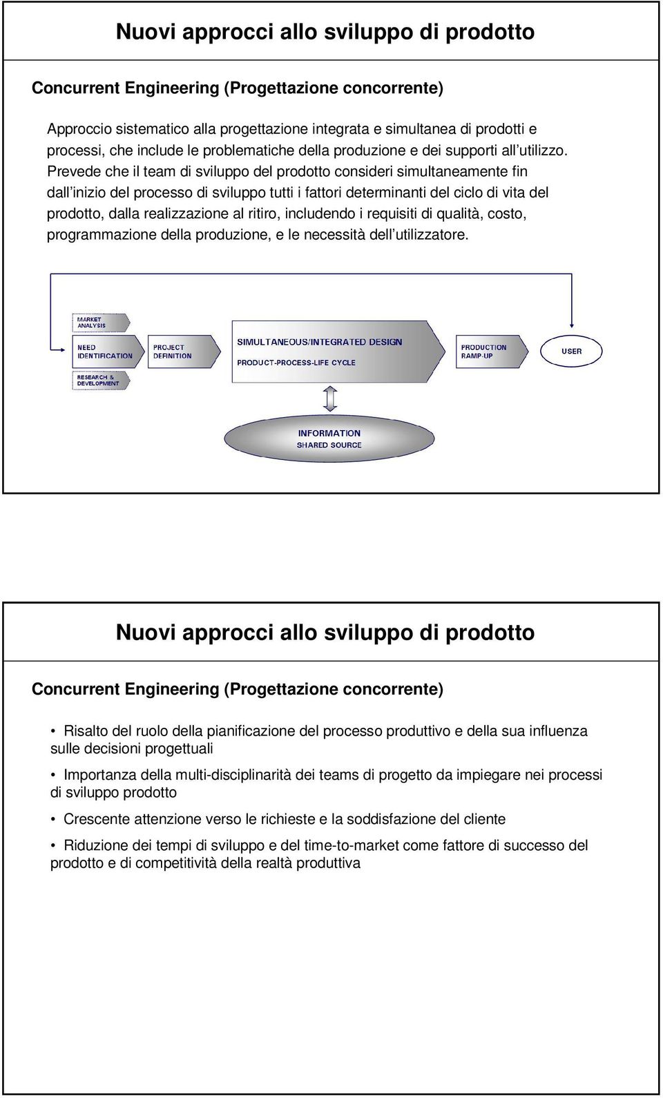 Prevede che il team di sviluppo del prodotto consideri simultaneamente fin dall inizio del processo di sviluppo tutti i fattori determinanti del ciclo di vita del prodotto, dalla realizzazione al