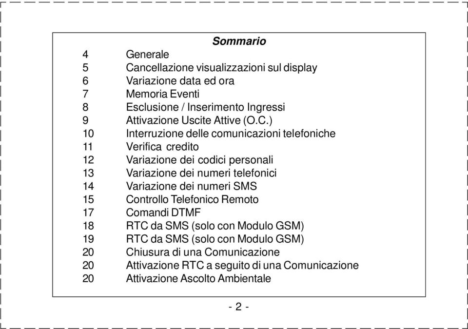 ) 10 Interruzione delle comunicazioni telefoniche 11 Verifica credito 12 Variazione dei codici personali 13 Variazione dei numeri telefonici 14