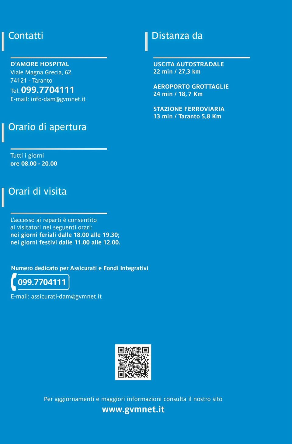 ore 08.00-20.00 Orari di visita L accesso ai reparti è consentito ai visitatori nei seguenti orari: nei giorni feriali dalle 18.00 alle 19.