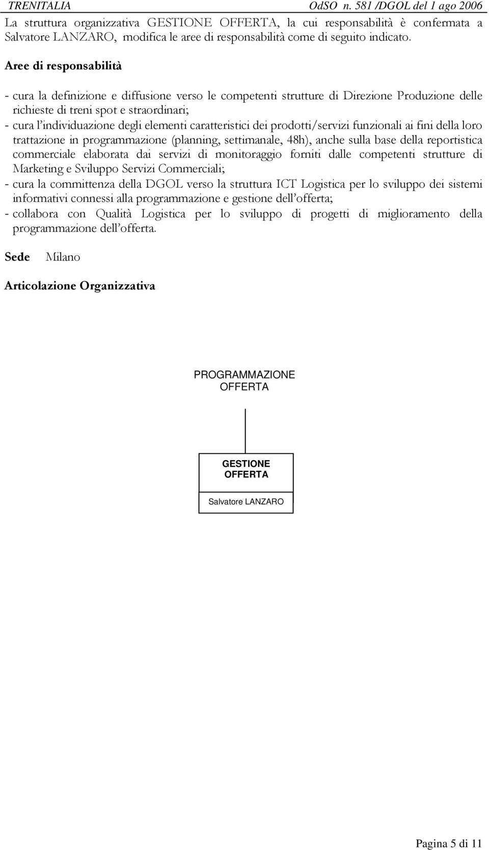 prodotti/servizi funzionali ai fini della loro trattazione in programmazione (planning, settimanale, 48h), anche sulla base della reportistica commerciale elaborata dai servizi di monitoraggio