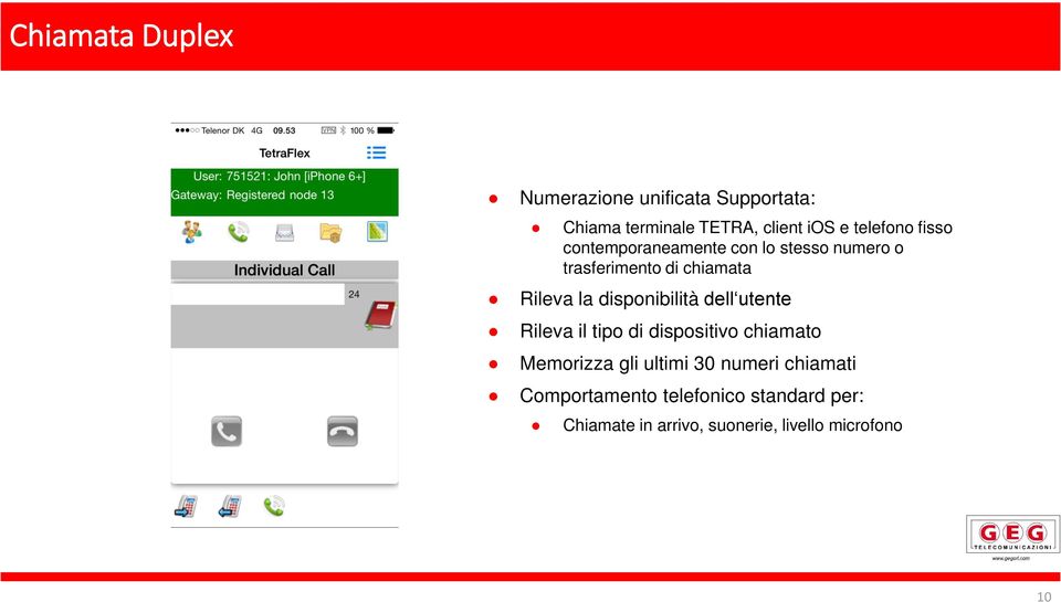 disponibilità dell utente Rileva il tipo di dispositivo chiamato Memorizza gli ultimi 30