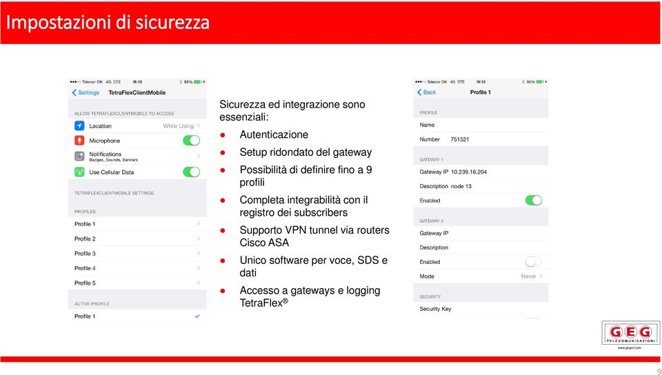 profili Completa integrabilità con il registro dei subscribers Supporto VPN