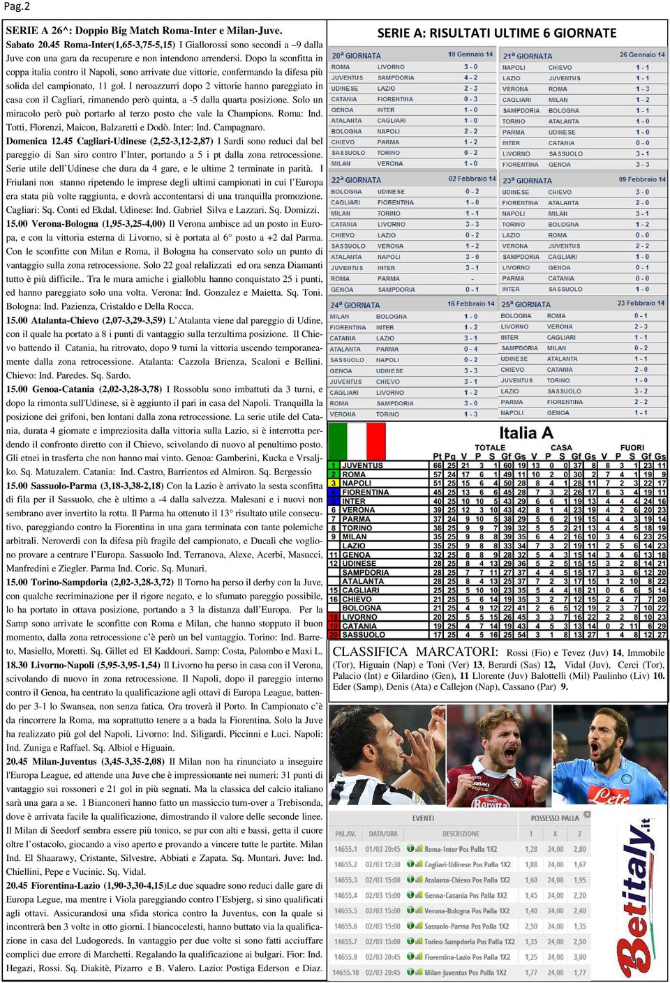 I neroazzurri dopo 2 vittorie hanno pareggiato in casa con il Cagliari, rimanendo però quinta, a -5 dalla quarta posizione. Solo un miracolo però può portarlo al terzo posto che vale la Champions.