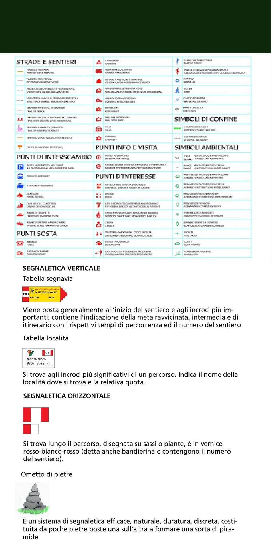 percorrenza ed il numero del sentiero Tabella località 500 Monte Moro 830 metri s.l.m. Si trova agli incroci più significativi di un percorso.