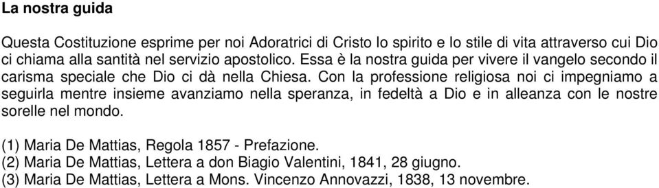 Con la professione religiosa noi ci impegniamo a seguirla mentre insieme avanziamo nella speranza, in fedeltà a Dio e in alleanza con le nostre sorelle nel