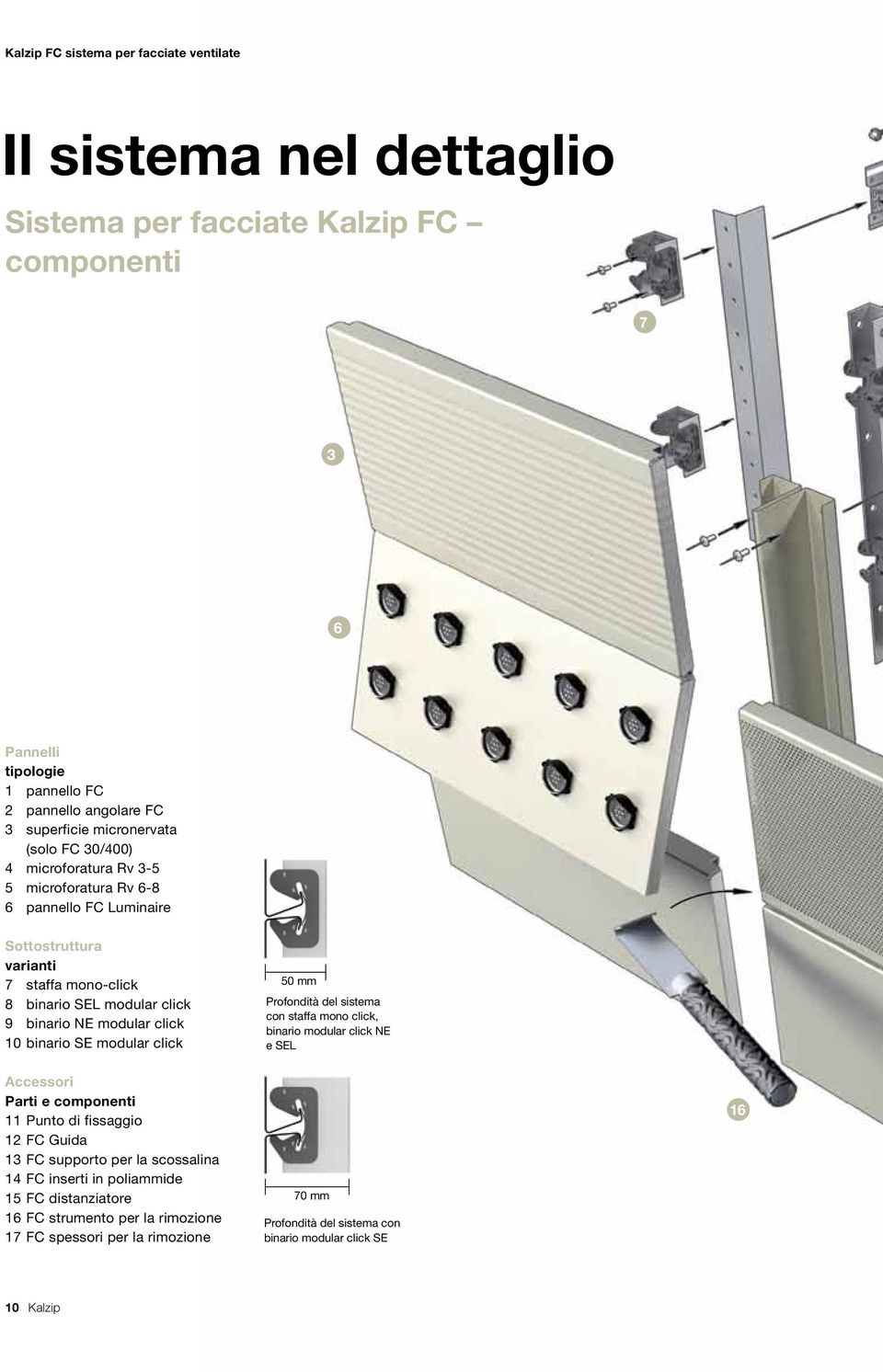 modular click 50 mm Profondità del sistema con staffa mono click, binario modular click NE e SEL Accessori Parti e componenti 11 Punto di fissaggio 12 FC Guida 13 FC supporto per la