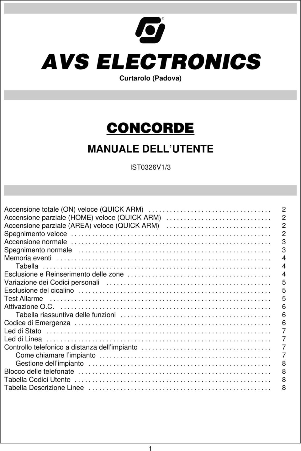 .. Variazione dei Codici personali... Esclusione del cicalino... Test Allarme... Attivazione O.C.... Tabella riassuntiva delle funzioni... Codice di Emergenza... Led di Stato.