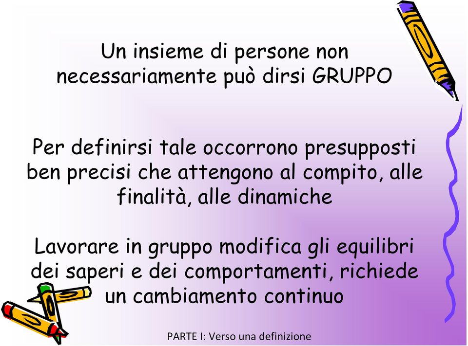 finalità, alle dinamiche Lavorare in gruppo modifica gli equilibri dei