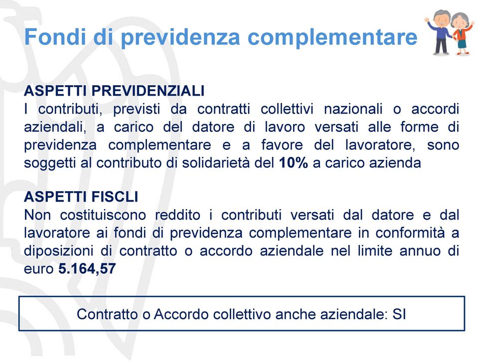 10% a carico azienda ASPETTI FISCLI Non costituiscono reddito i contributi versati dal datore e dal lavoratore ai fondi di previdenza