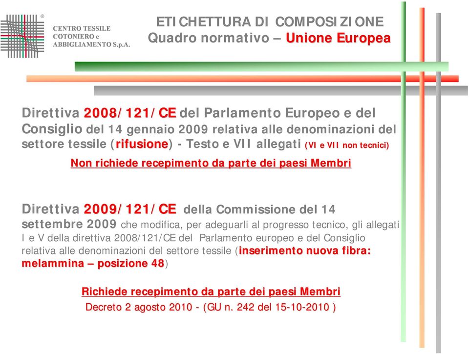 modifica, per adeguarli al progresso tecnico, gli allegati I e V della direttiva 2008/121/CE del Parlamento europeo e del Consiglio relativa alle denominazioni