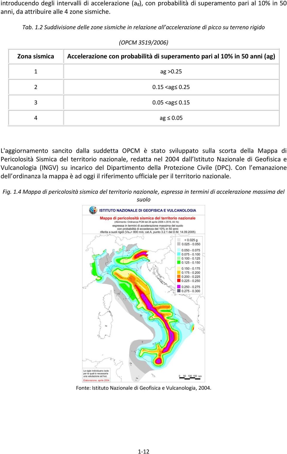 2 Suddivisione delle zone sismiche in relazione all accelerazione di picco su terreno rigido (OPCM 3519/2006) Zona sismica Accelerazione con probabilità di superamento pari al 10% in 50 anni (ag) 1
