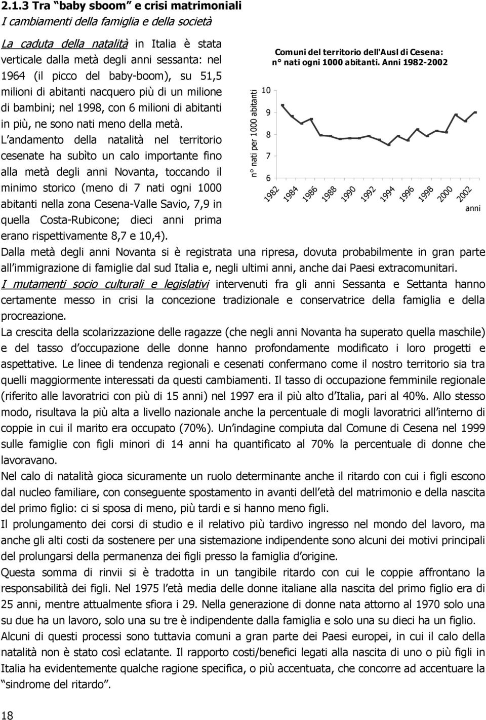 L andamento della natalità nel territorio cesenate ha subìto un calo importante fino alla metà degli anni Novanta, toccando il minimo storico (meno di 7 nati ogni 1000 abitanti nella zona