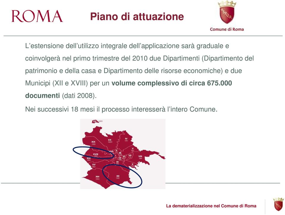 risorse economiche) e due Municipi (XII e XVIII) per un volume complessivo di circa 675.