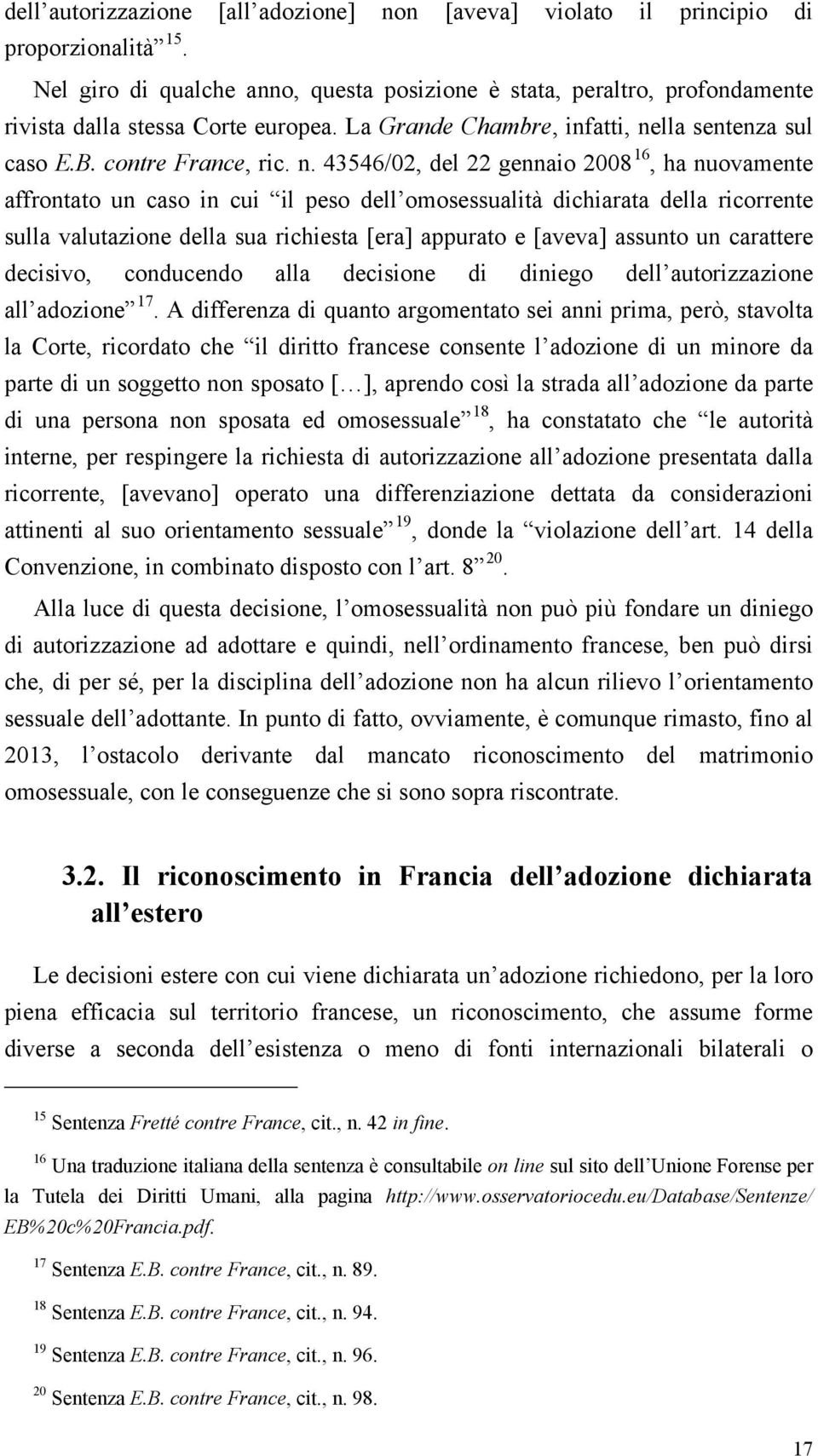 lla sentenza sul caso E.B. contre France, ric. n.