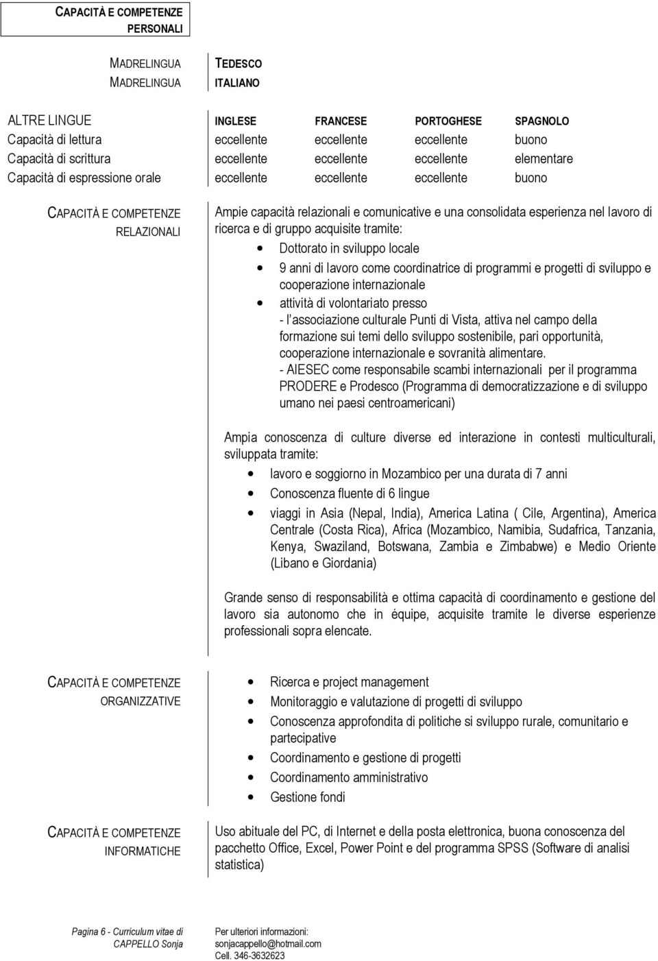 e una consolidata esperienza nel lavoro di ricerca e di gruppo acquisite tramite: Dottorato in sviluppo locale 9 anni di lavoro come coordinatrice di programmi e progetti di sviluppo e cooperazione