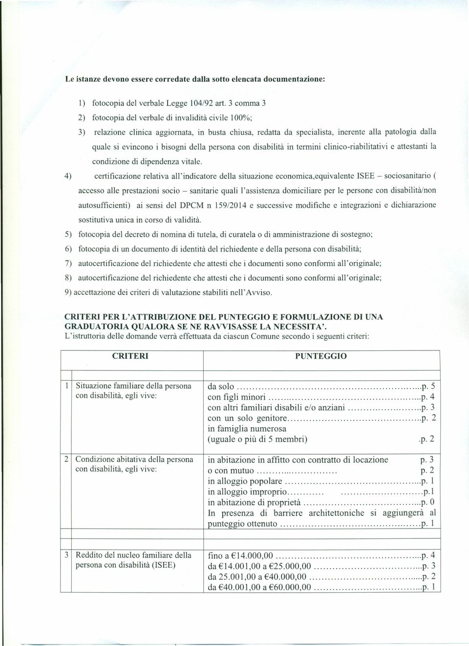 persona con disabilità in termini clinico-riabilitativi e attestanti la condizione di dipendenza vitale.