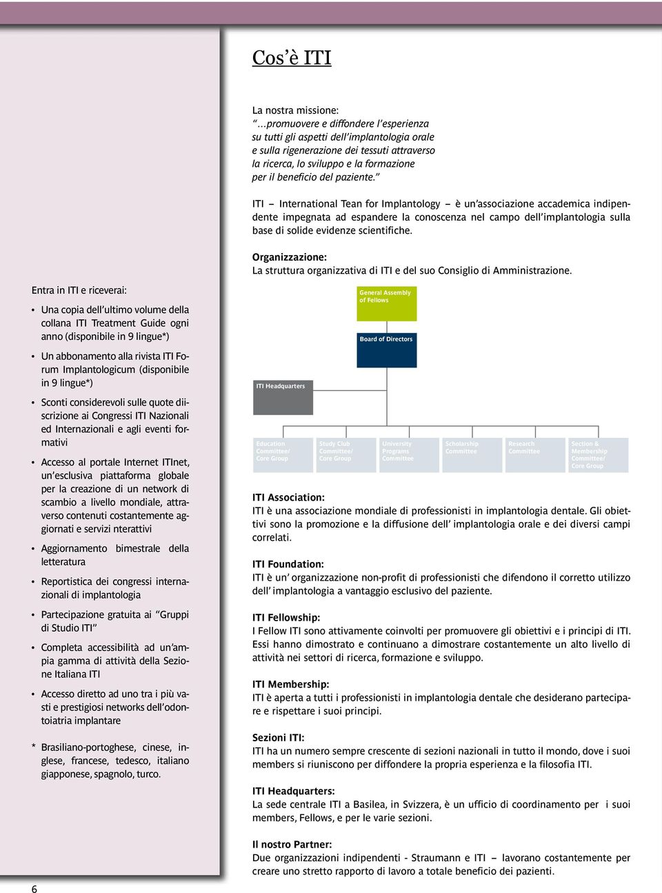 ITI International Tean for Implantology è un associazione accademica indipendente impegnata ad espandere la conoscenza nel campo dell implantologia sulla base di solide evidenze scientifiche.