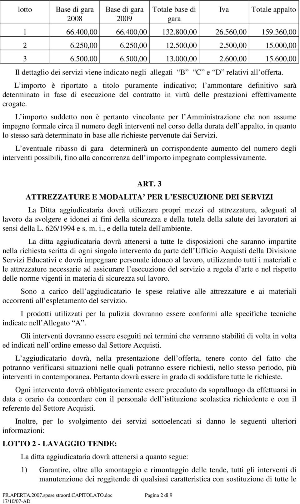 L importo è riportato a titolo puramente indicativo; l ammontare definitivo sarà determinato in fase di esecuzione del contratto in virtù delle prestazioni effettivamente erogate.