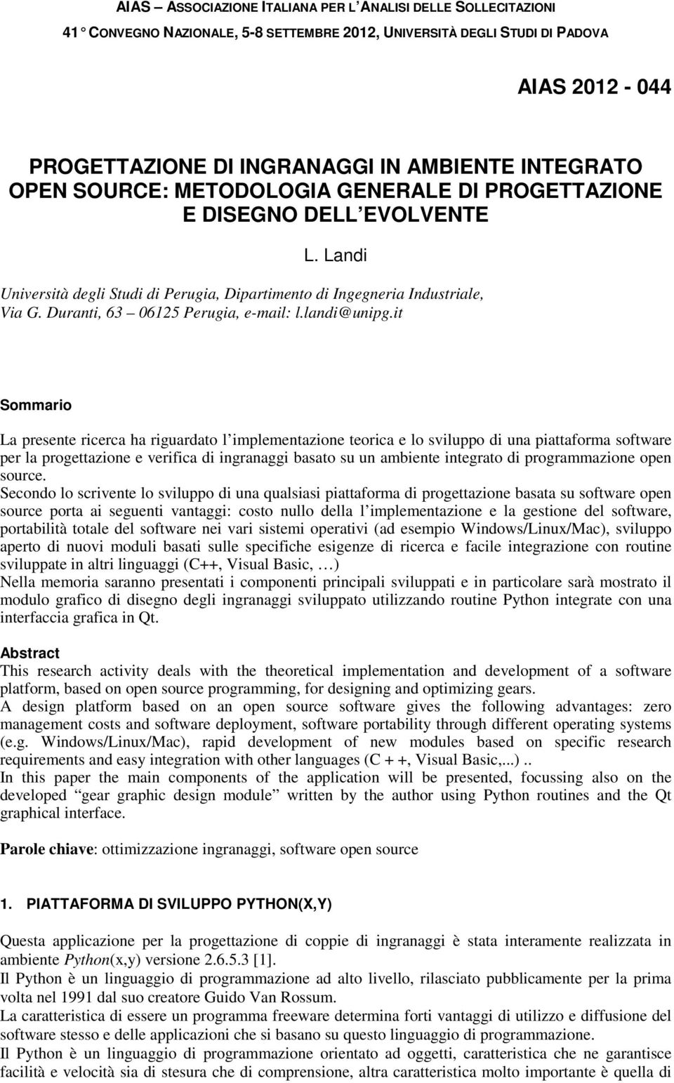 Duranti, 63 06125 Perugia, e-mail: l.landi@unipg.