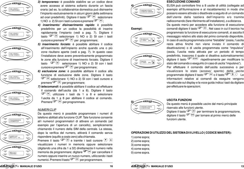 esclusivamente in alcuni giorni della settimana ad orari predefiniti) Digitare il tasto selezionare 1) NO o 2) SI con i tasti cursore e premere ; 4) inserimento/ disinserimento rapido: è possibile