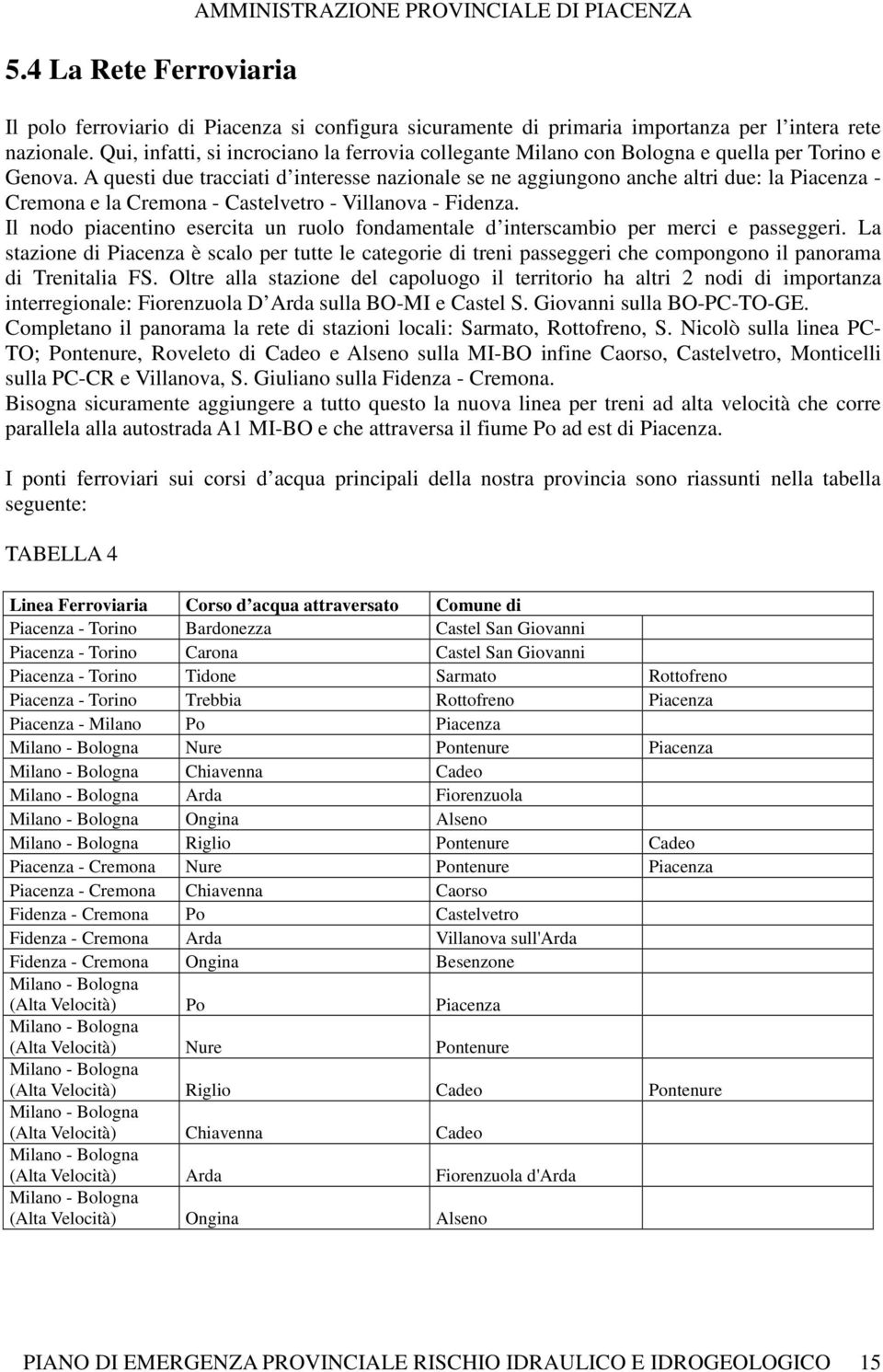 A questi due tracciati d interesse nazionale se ne aggiungono anche altri due: la Piacenza - Cremona e la Cremona - Castelvetro - Villanova - Fidenza.