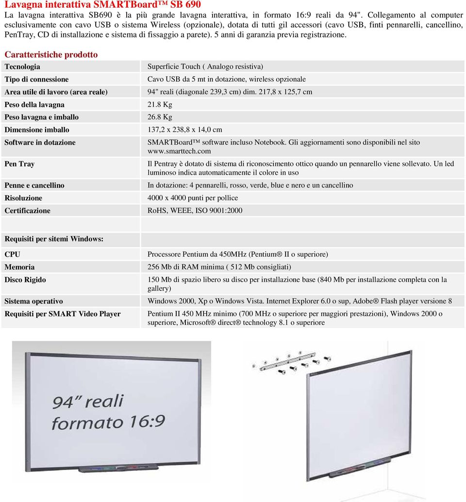 cancellino, PenTray, CD di installazione e sistema di fissaggio a parete). 5 anni di garanzia previa registrazione.