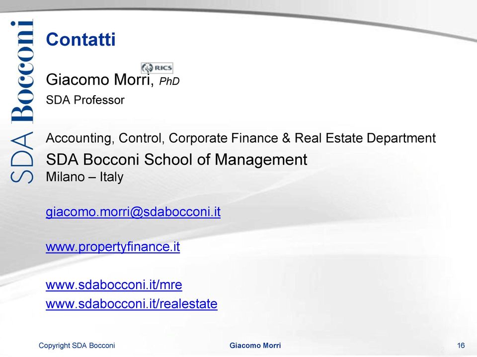 Management Milano Italy giacomo.morri@sdabocconi.it www.