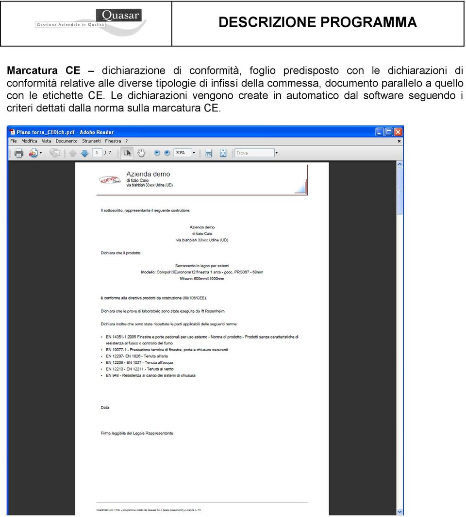 commessa, documento parallelo a quello con le etichette CE.
