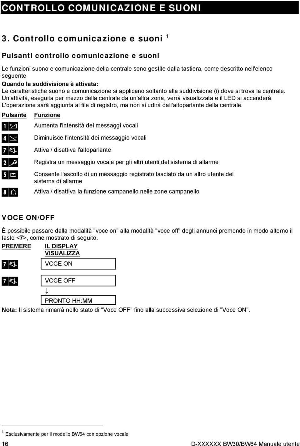 suddivisione è attivata: Le caratteristiche suono e comunicazione si applicano soltanto alla suddivisione (i) dove si trova la centrale.