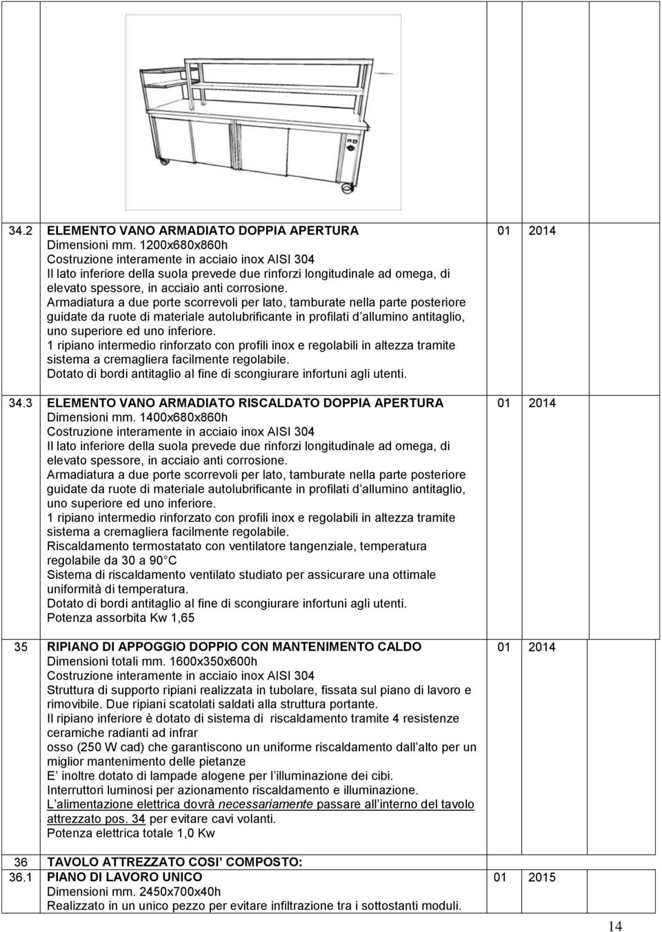 Armadiatura a due porte scorrevoli per lato, tamburate nella parte posteriore guidate da ruote di materiale autolubrificante in profilati d allumino antitaglio, uno superiore ed uno inferiore.