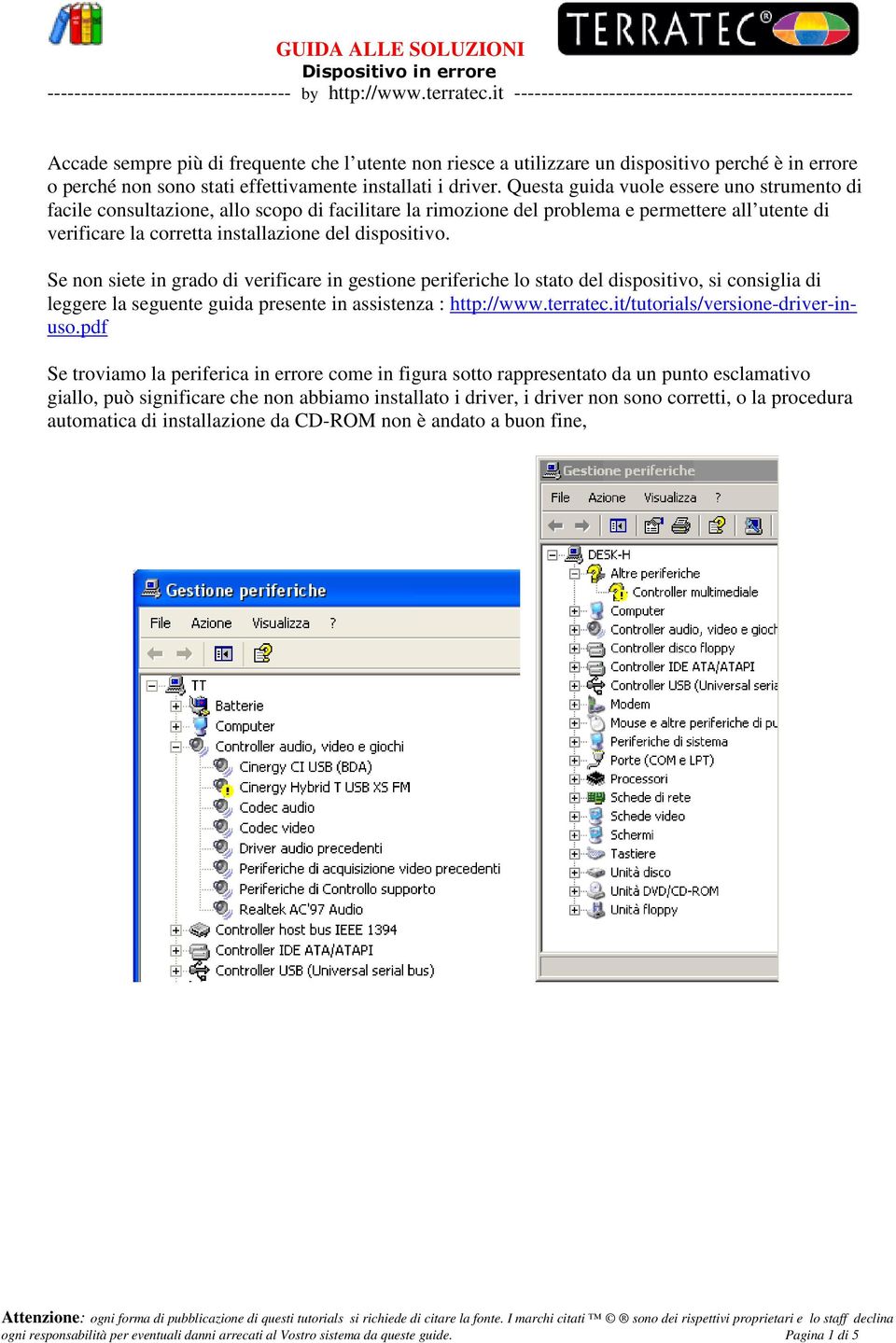 Se non siete in grado di verificare in gestione periferiche lo stato del dispositivo, si consiglia di leggere la seguente guida presente in assistenza : http://www.terratec.