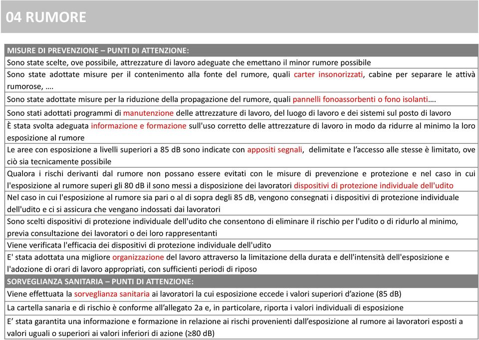 Sono state adottate misure per la riduzione della propagazione del rumore, quali pannelli fonoassorbenti o fono isolanti.